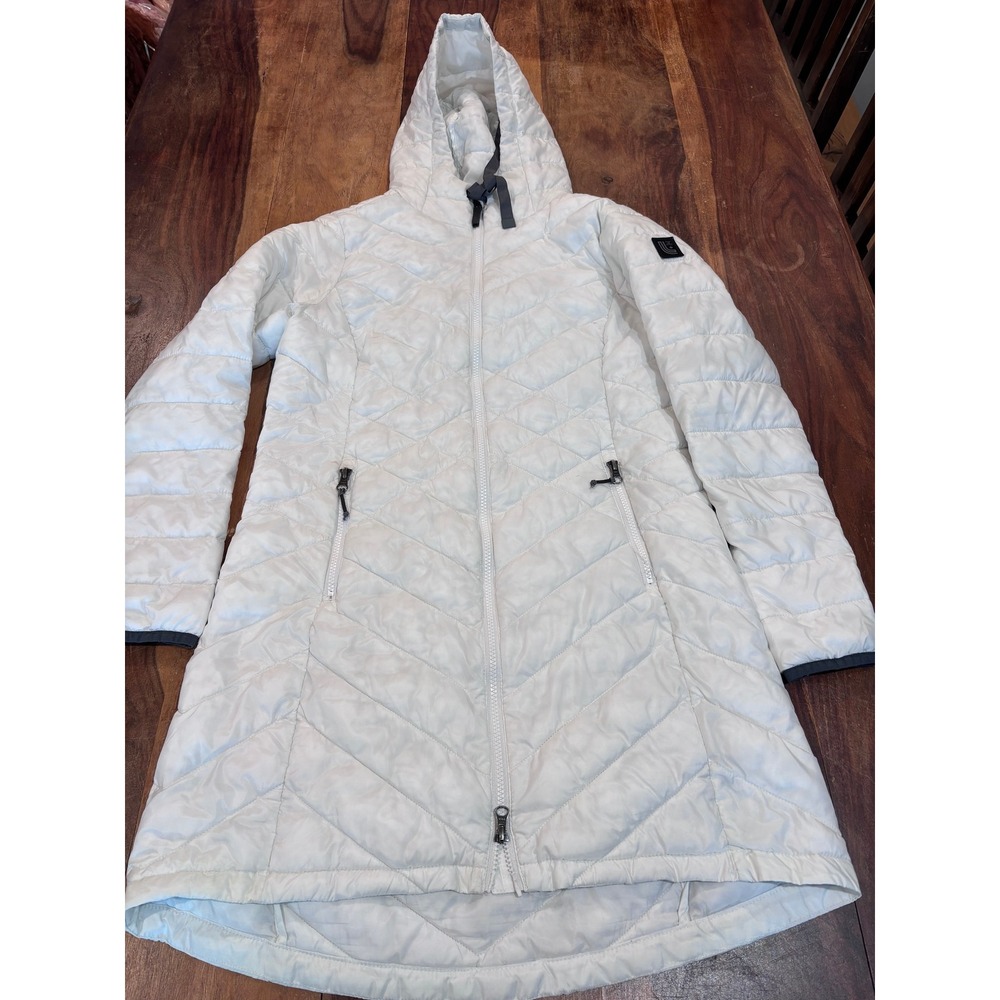 LOLË diamond quilted puffer coat women white hooded primaloft longline MUW0660